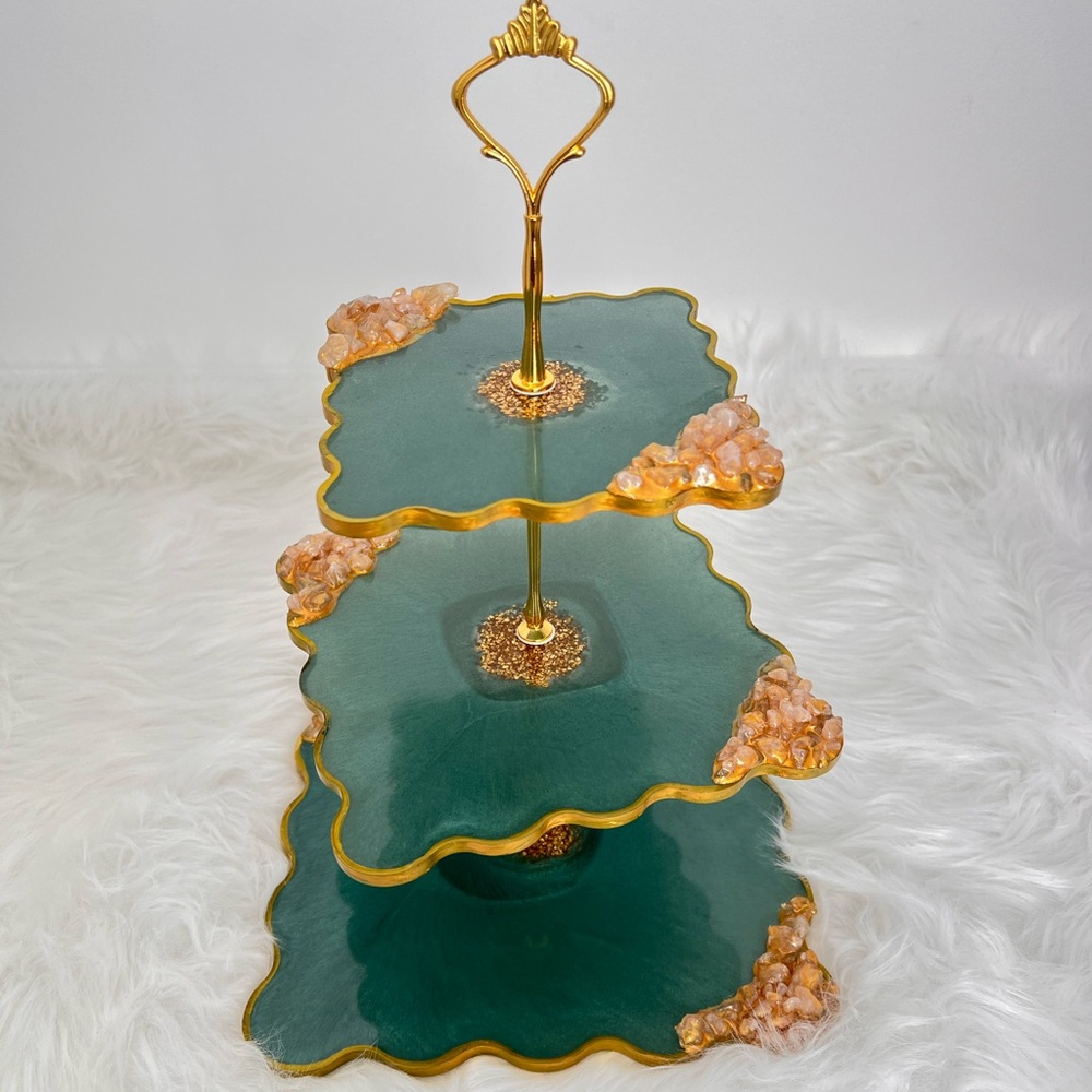 Elegant Green and Gold Tiered cookie/cake display stand